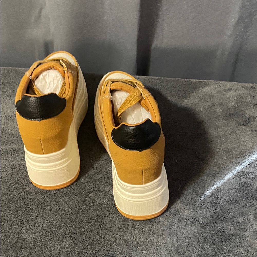 Women’s Mustard Yellow Platform Sneakers with Cream Sole - Picture 3 of 7